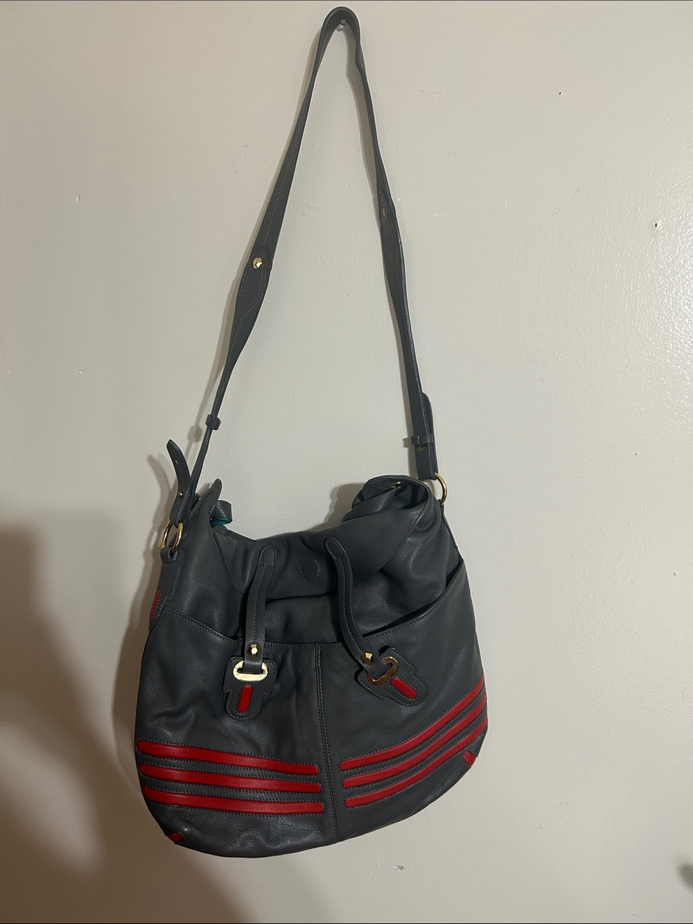 orYANY Black Hobo Bag with Red Stripe Accents